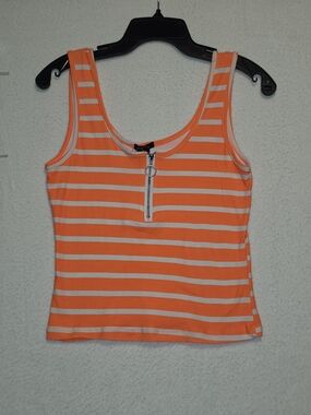 Rue21 Orange and White Striped Zip-Front Tank Top